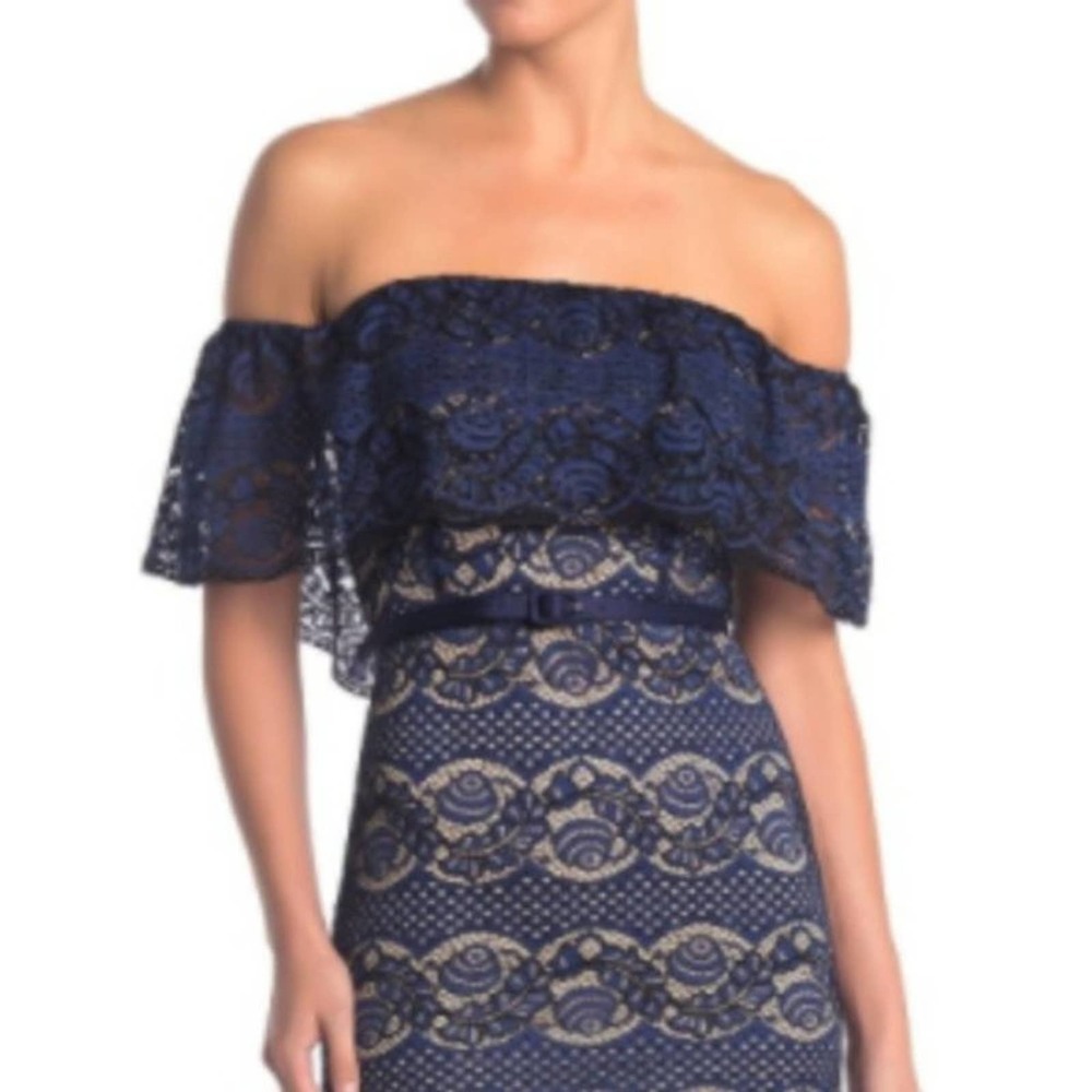 A. Calin Off Shoulder Flutter Lace Midi Dress - Picture 2 of 7